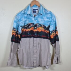 Wrangler Men's Medium Western Button-Down Pearl Snap Shirt Eagle Print